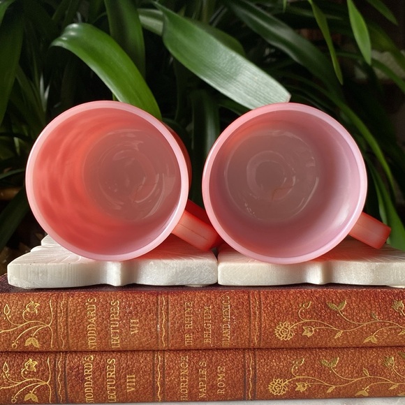 Pair of Vintage Federal Glass Calico Floral Mugs - 1950s USA Rare Tea Coffee Set - Picture 7 of 11